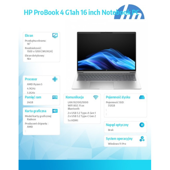 Notebook ProBook 4 G1ah R5-220 512GB/24GB/W11P/16.0   C51G1ET