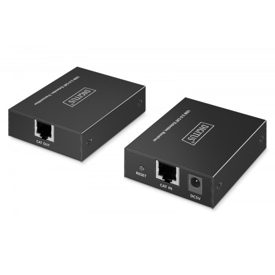 Przedłużacz (extender) po skrętce kat.6 USB 2.0 do 150m, 4x USB-A do 480 Mbps, 1x RJ45 (Gigabit Ethernet) - zestaw (odbiornik/nadajnik)