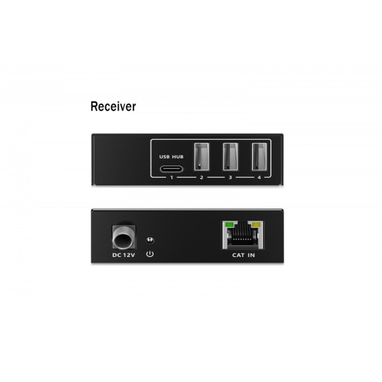 Przedłużacz (extender) po skrętce kat.6A  USB 3.1 Gen1 do 100m, 3x USB-A, 1x USB-C do 5 Gbps, 1x RJ45 (Gigabit Ethernet) - zestaw (odbiornik/nadajnik)
