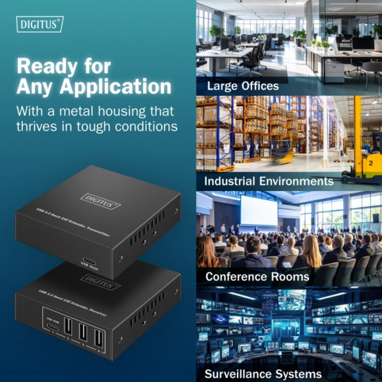 Przedłużacz (extender) po skrętce kat.6A  USB 3.1 Gen1 do 100m, 3x USB-A, 1x USB-C do 5 Gbps, 1x RJ45 (Gigabit Ethernet) - zestaw (odbiornik/nadajnik)