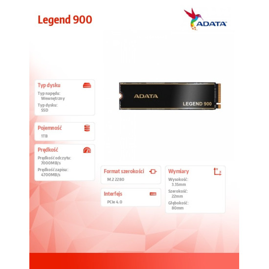 Dysk SSD Legend 900 1TB PCIe 4x4 7/4.7 GB/s M2