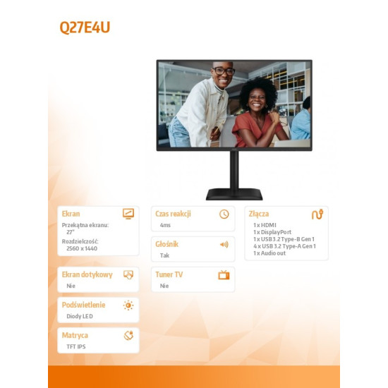 Monitor Q27E4U 27 cali IPS 120Hz HDMI DP Pivot Głośniki