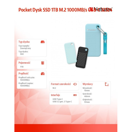 Pocket Dysk SSD 1TB M.2 1000MB/s USB-C 32324