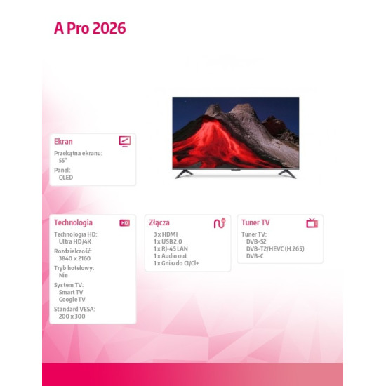 Telewizor TV A Pro 2026 55 cali