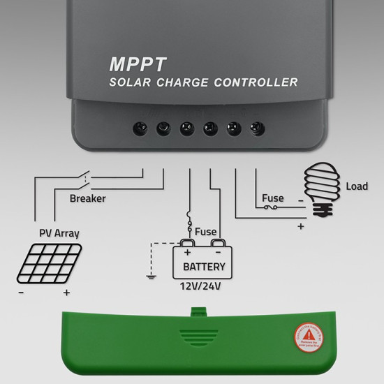 Solarny regulator ładowania MPPT z czujnikiem temperatury 50A |  12V/24V | LCD | Bluetooth | APP | GEL | LiFePO4 