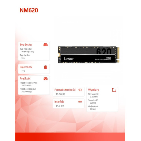 Dysk SSD NM620 1TB NVMe M.2 2280 3300/3000MB/s