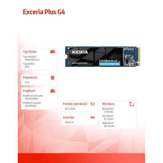 Dysk SSD Exceria Plus G4 2TB PCIe Gen5x4 10000/8200 