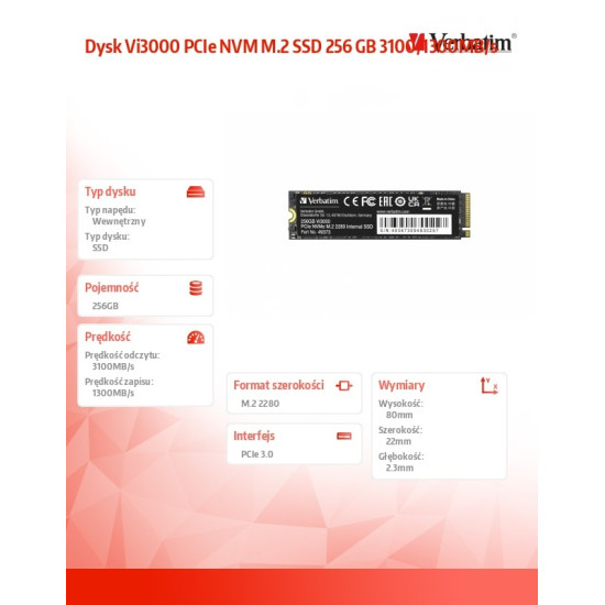 Dysk Vi3000 PCIe NVM M.2 SSD 256 GB 3100/1300MB/s 