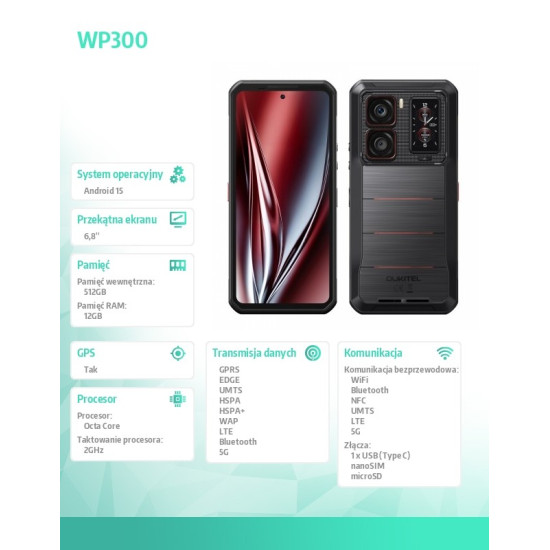 Smartfon WP300 5G 12/512GB IP69K czarny