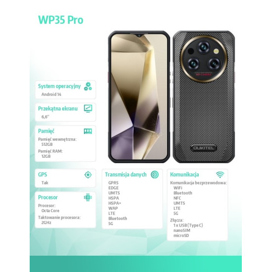 Smartfon WP35 Pro 5G 12/512GB IP69K szary
