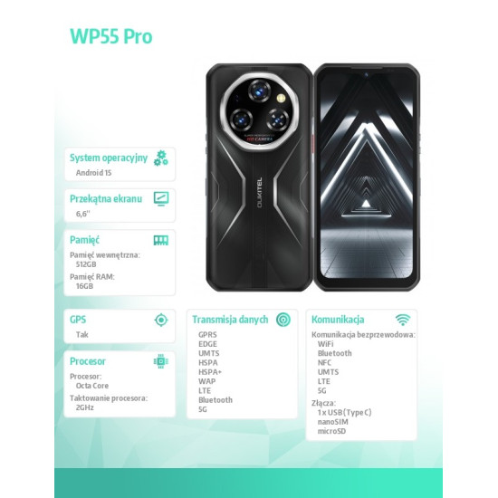 Smartfon WP55 Pro 5G 16/512GB IP69K czarny