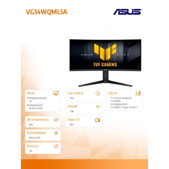 Monitor 34 cale VG34WQML5A WQHD 2DP 2HDMI USB3.2