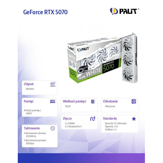 Karta graficzna GeForce RTX 5070 WHITE OC 12GB GDDR7 192bit 3DP/HDMI