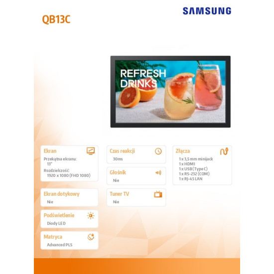 Monitor profesjonalny 13 cali QB13C LH13QBCEBGBXEN