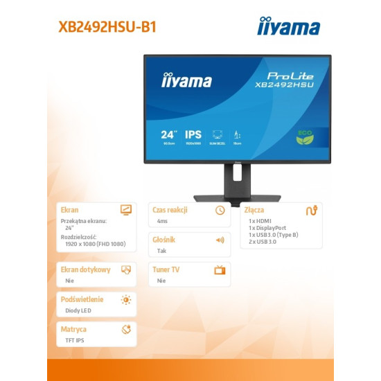 Monitor 24 cali XB2492HSU-B1 IPS,FHD,HDMI,DP,120Hz,300cd,4ms,        cienkie ramki, 1500:1, ErP B, USB HUBx2 