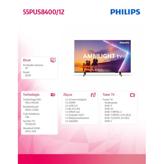 Telewizor 55 cali QLED 55PUS8400/12