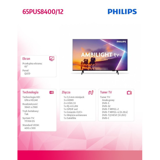Telewizor 65 cali QLED 65PUS8400/12