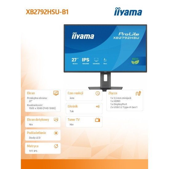 Monitor 27 cali XB2792HSU-B1 IPS,FHD,HDMI,DP,120Hz,350cd,4ms,        cienkie ramki, 1500:1, ErP B, USB HUBx2