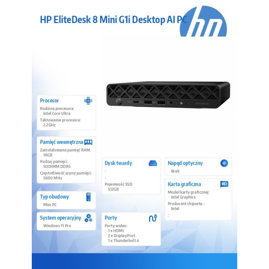 Komputer EliteDesk 8 Mini  G1i   U5-235T 512GB/16GB/W11P      998Z8ET