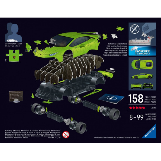 Puzzle 3D 158 elementów Samochód Lamborghini Huracan EVO Verde
