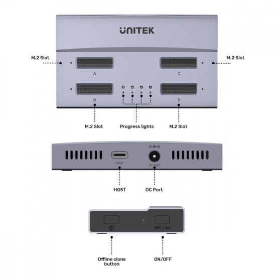 Stacja klonująca dyski 4x M.2 SSD, USB 4; S1243BGY01-EU 