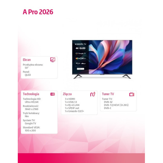 Telewizor TV A Pro 2026 50 cali