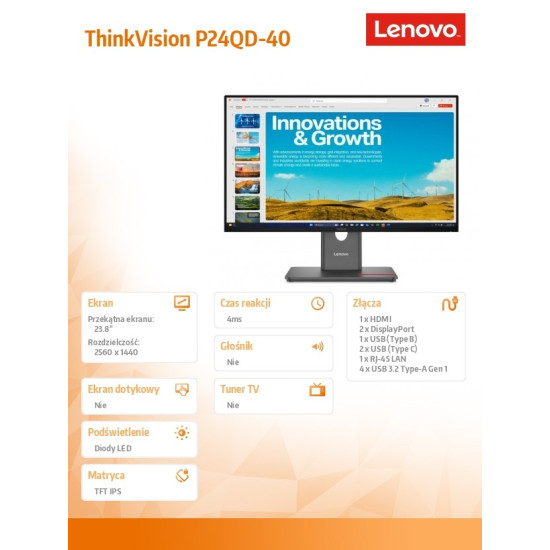 Monitor ThinkVision P24QD-40 24 cale 64B1GAT1EU 