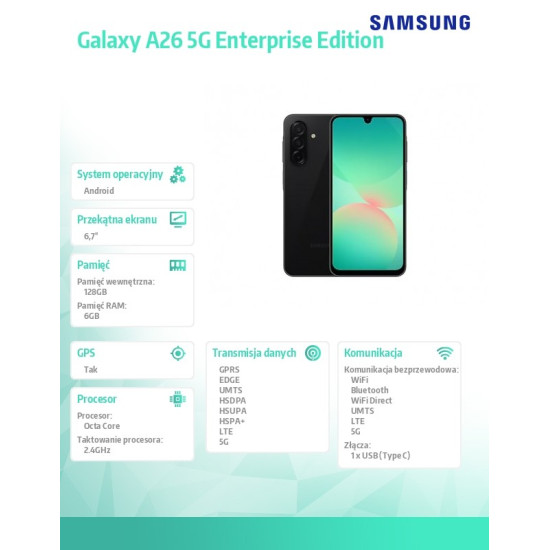 Smartfon GALAXY A26 5G 6/128 GB czarny Enterprise Edition