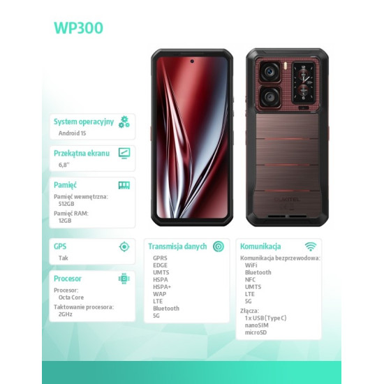 Smartfon WP300 5G 12/512GB IP69K Czerwony