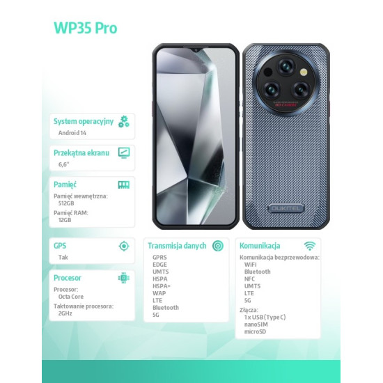 Smartfon WP35 Pro 5G 12/512GB IP69K Złoty