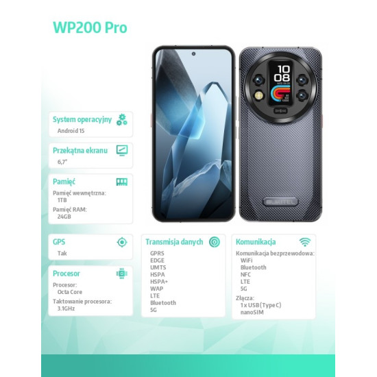 Smartfon WP200 Pro 5G 24GB/1TB IP69K Szary