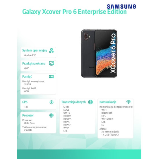 Smartfon Galaxy Xcover Pro 6 DualSIM G736 6/128 GB Enterprise Edition czarny