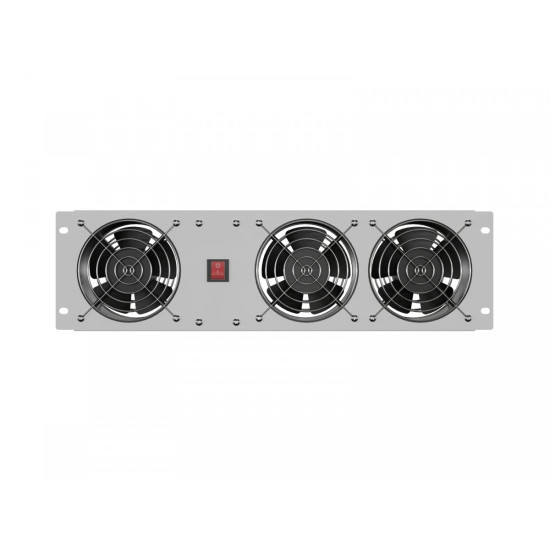 Panel wentylacyjny pionowy 19 cali 3U do szaf rack, trzy wentylatory, 230V, szary