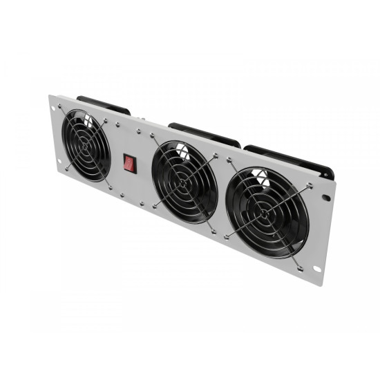 Panel wentylacyjny pionowy 19 cali 3U do szaf rack, trzy wentylatory, 230V, szary