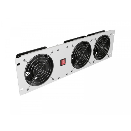 Panel wentylacyjny pionowy 19 cali 3U do szaf rack, trzy wentylatory, 230V, szary