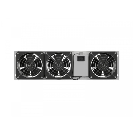 Panel wentylacyjny pionowy 19 cali 3U do szaf rack, trzy wentylatory, 230V, szary