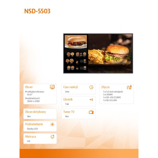 Monitor wielkoformatowy NSD-5503 Android 9.0 UHD VA 500cd/m2 4000:1 