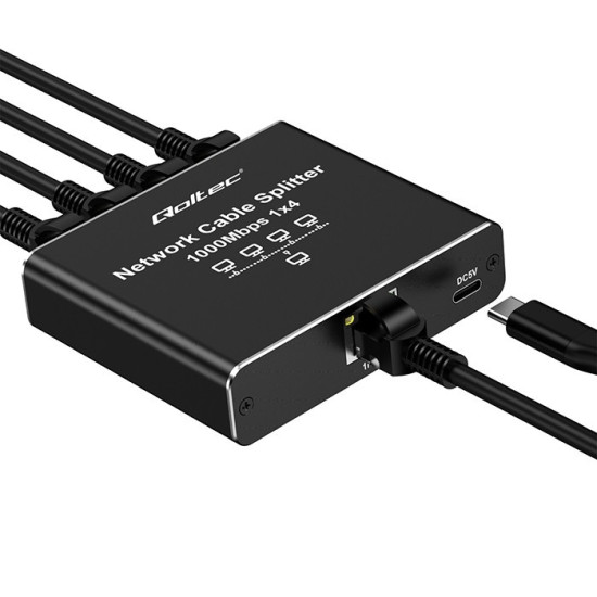 Rozdzielacz splitter Ethernet  mini SWITCH 1x4 RJ45 | 1000Mb/s | USB-C | Aluminium 