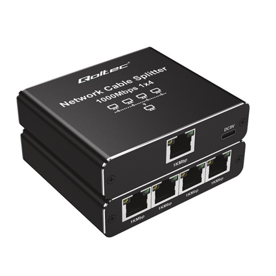 Rozdzielacz splitter Ethernet  mini SWITCH 1x4 RJ45 | 1000Mb/s | USB-C | Aluminium 