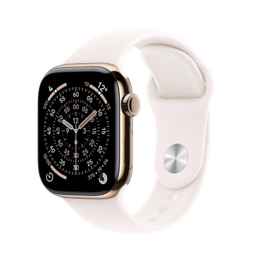 Watch Series 11 GPS + Cellular koperta 42 mm z tytanu w kolorze złotym, pasek sportowy w kolorze łagodnego różu - rozmiar S/M