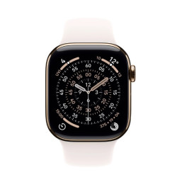 Watch Series 11 GPS + Cellular koperta 42 mm z tytanu w kolorze złotym, pasek sportowy w kolorze łagodnego różu - rozmiar M/L