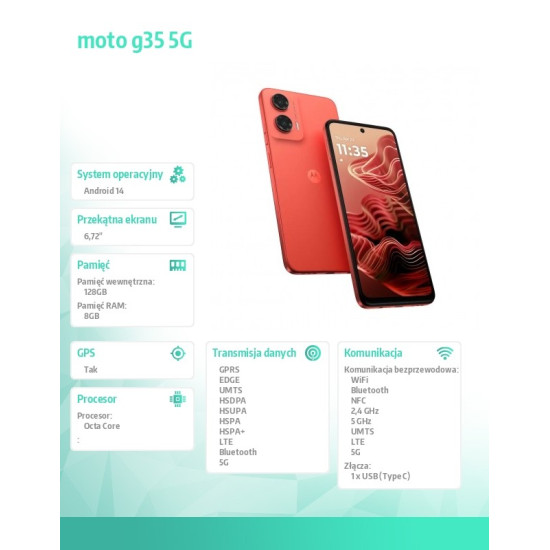 Smartfon moto g35 5G 8/128GB Hot Coral