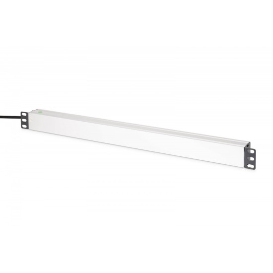 Listwa zasilająca PDU Rack (620mm) z zabezpieczeniem przeciwprzepięciowym + filtr EMI/RFI, 9 gniazd Schuko CEE 7/3 (45°), kabel 2m wtyk Unischuko CEE 