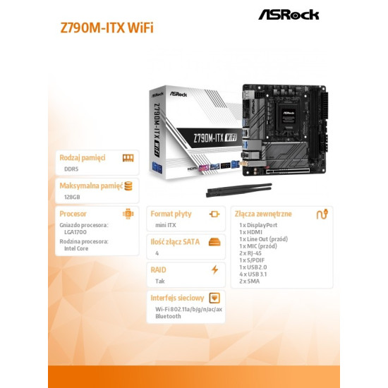 Płyta główna Z790M-ITX WIFI S1700 2DDR5 HDMI M.2 mITX 