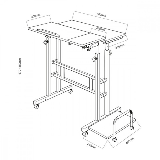Mobilne biurko regulowane MC-124 B max 50kg, regulacja wysokości 67-115 cm, blat 80x60 cm 