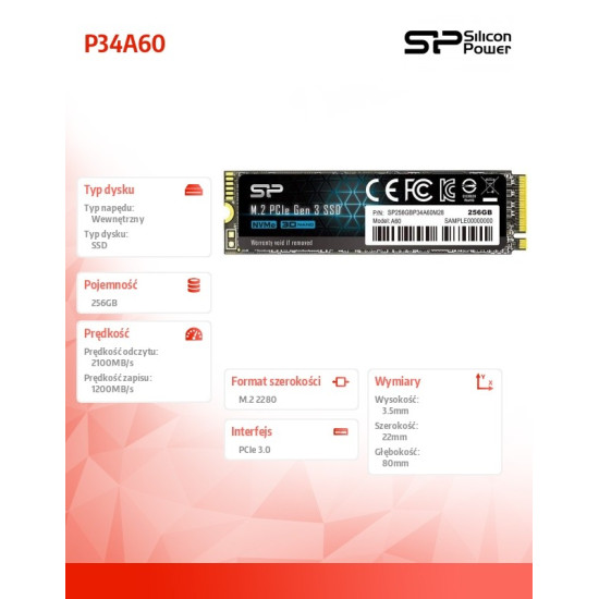Dysk SSD A60 256GB M.2 PCIe 2200/1600 MB/s NVMe 