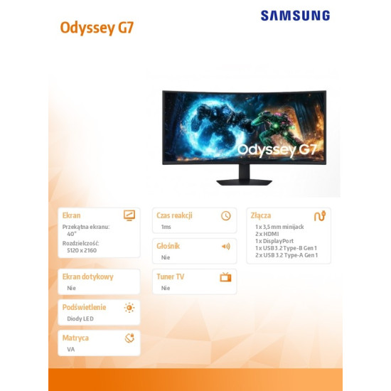 Monitor Odyssey G7 40 cali LS40FG750EUXEN 