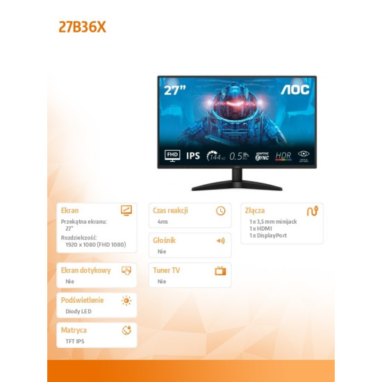Monitor 27B36X 27 cali IPS 144Hz HDMI DP 