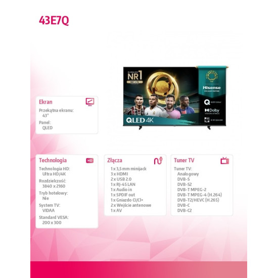 Telewizor QLED 43 cale 43E7Q
