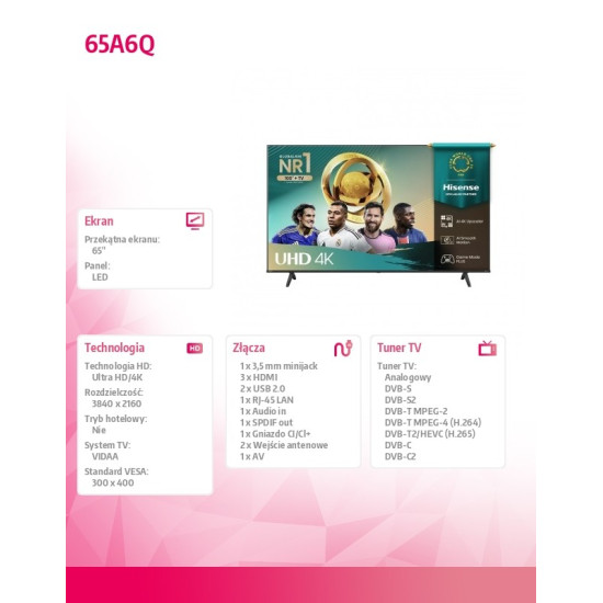 Telewizor LED 65 cali 65A6Q